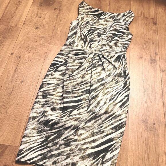 Badgley Mischka Collection  Zebra Print Dress Gold Black Size 2 - Picture 3 of 10